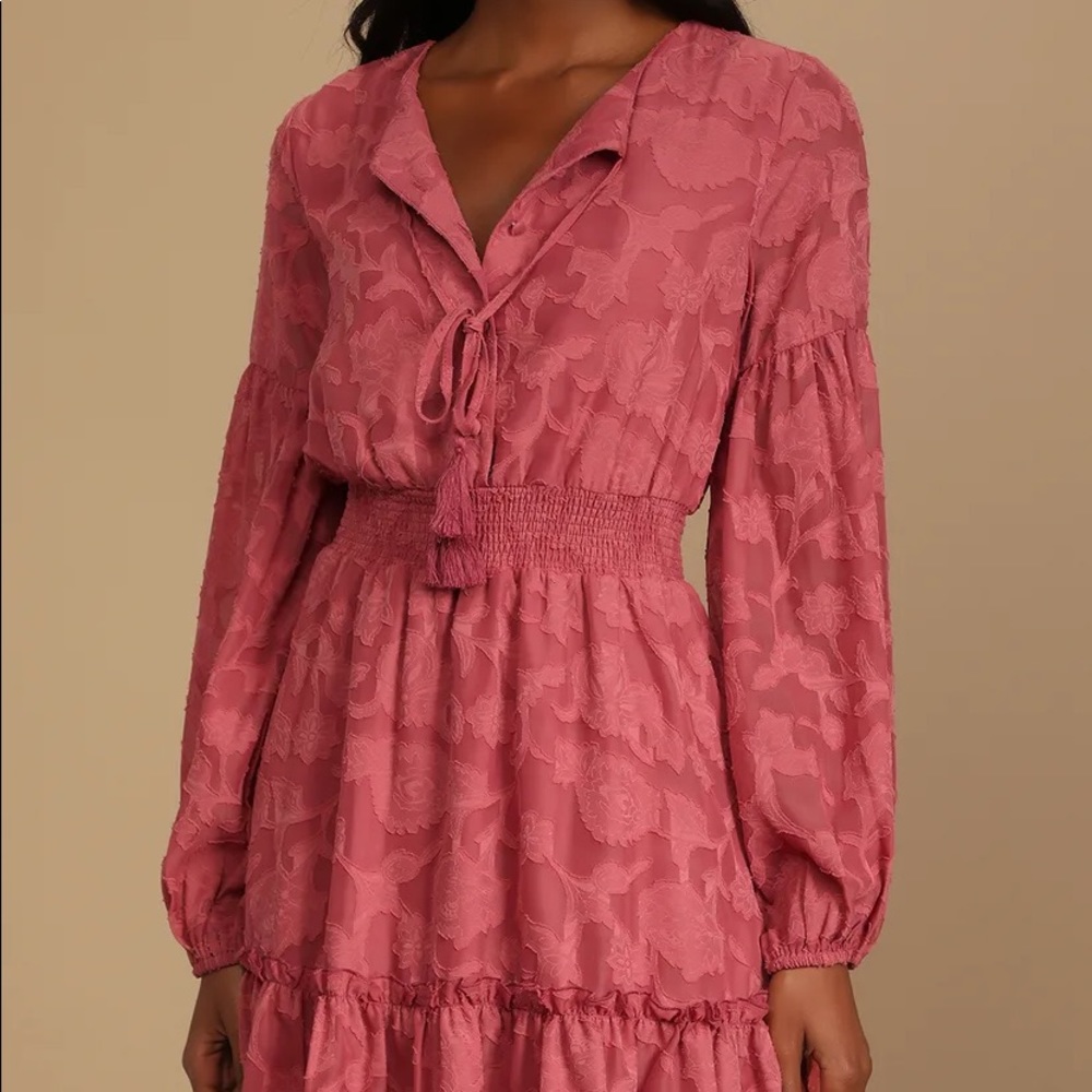 Lulu’s - Rust Pink Floral Ruffled Dress
